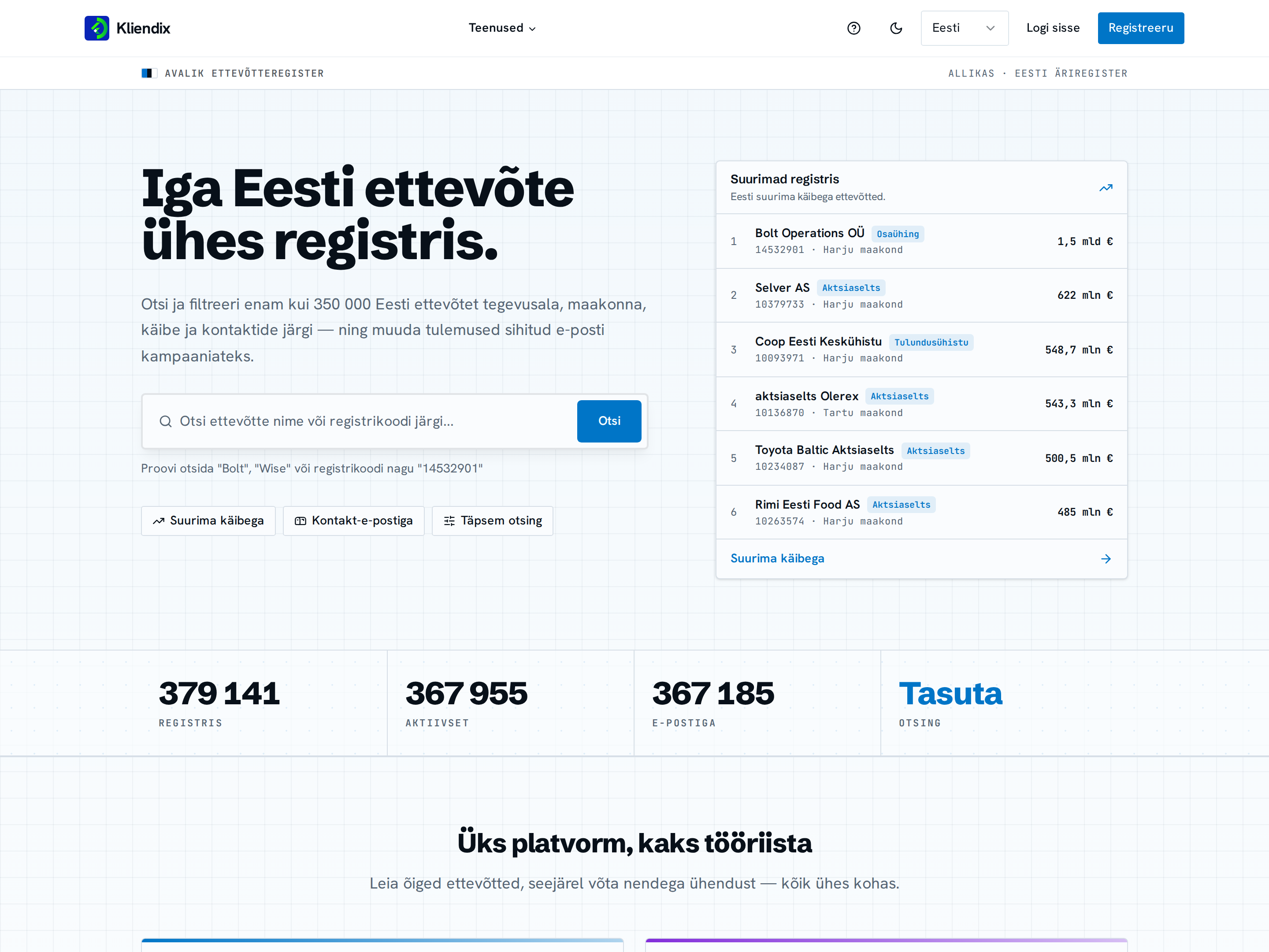 Kliendix — Eesti ettevõtete andmebaas ja turundusplatvorm
